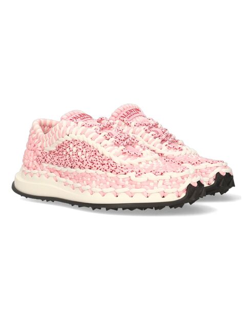 Sneakers macramé blanc/rose